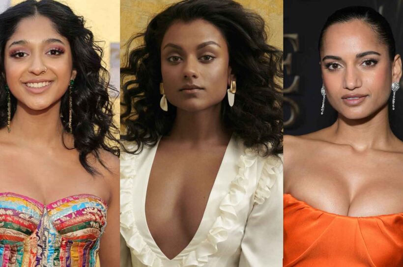 Photo featuring three dusky actresses: Simone Ashley, maitreyi ramakrishnan, amita suman