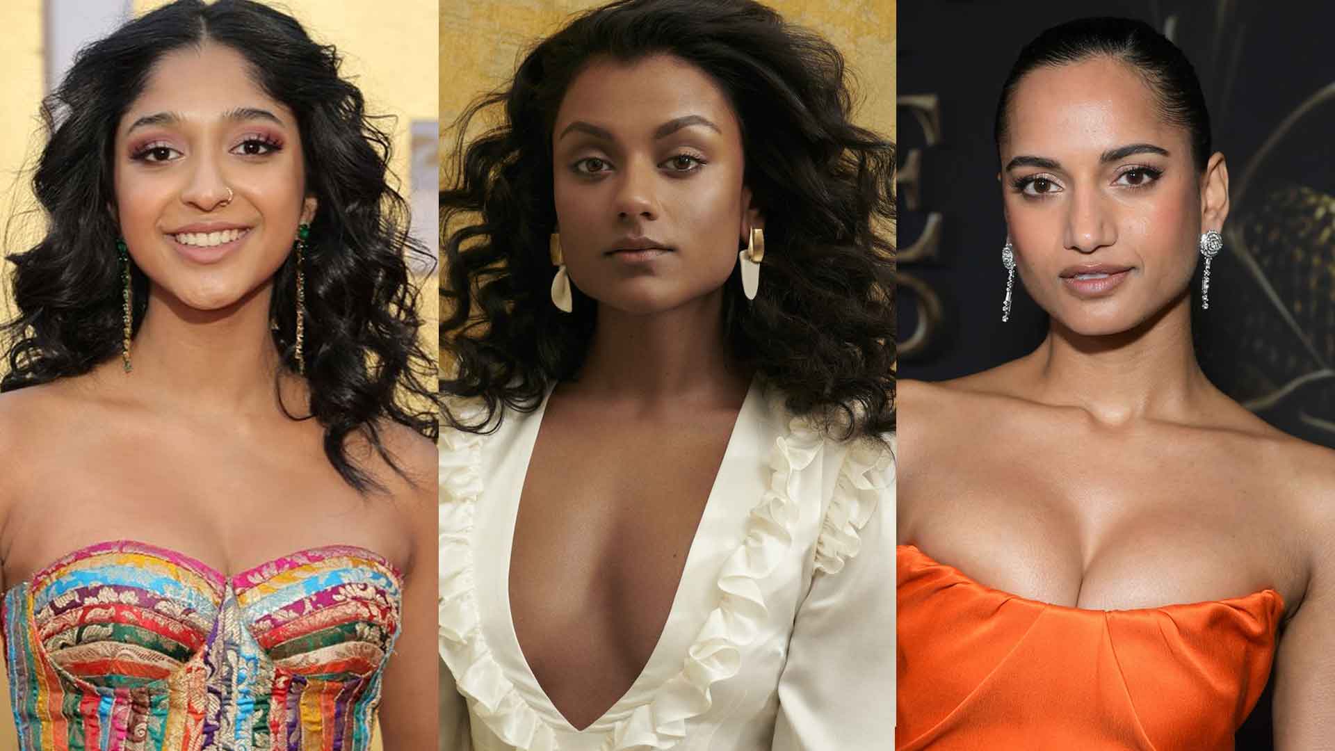 Photo featuring three dusky actresses: Simone Ashley, maitreyi ramakrishnan, amita suman